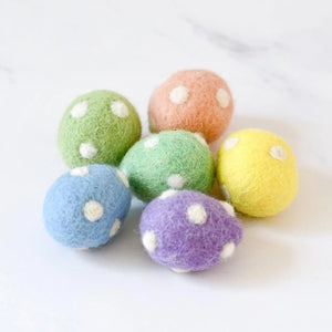 Handmade Organic Felt Toy Eggs - Polka Dots - Set of 6