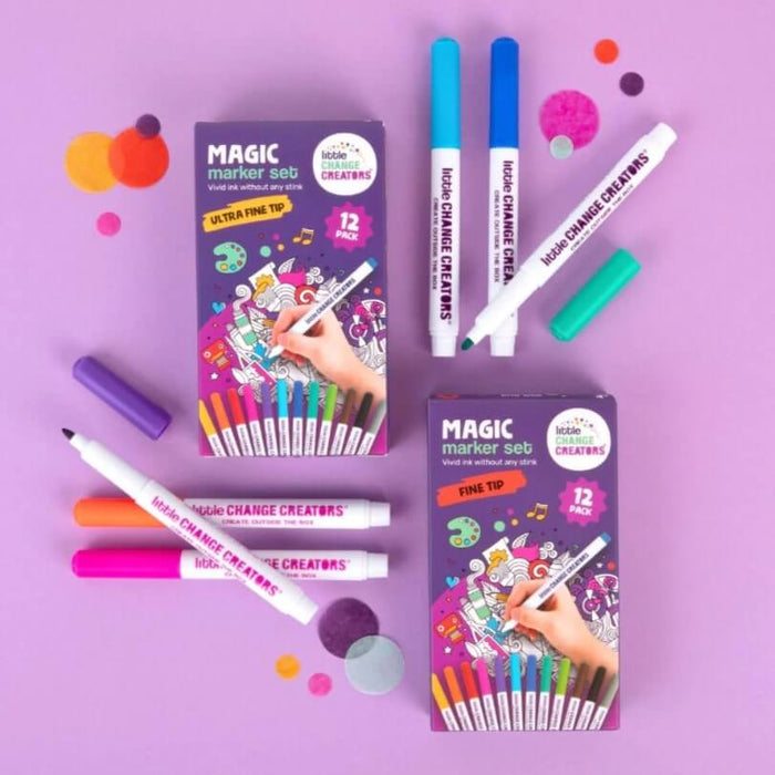 Magic Marker Pen Set for Reusable Colouring Mats- Fine Tip Premium set of 12