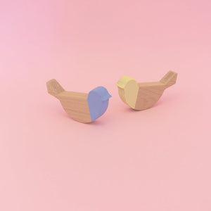 Euca wooden bird figurines rainbow pair