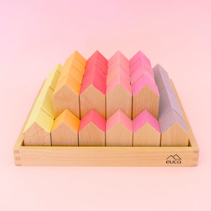 Euca wooden block set small rainbow homes wooden houses