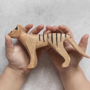 Nom Handcrafted handmade wooden animal figurine Tasmanian tiger thylacine