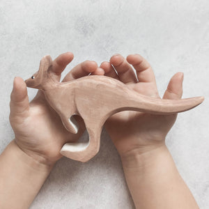 Nom Handcrafted handmade wooden animal figurine jumping kangaroo