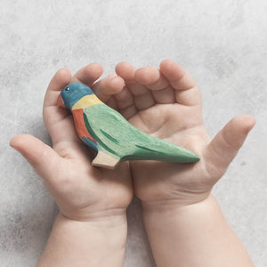 Nom Handcrafted handmade wooden animal figurine rainbow lorikeet