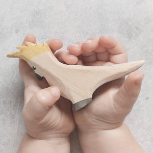 Nom Handcrafted handmade wooden animal figurine sulphur crested cockatoo