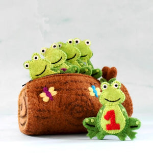 Tara Treasures handmade felt finger puppets 5 little speckled frogs