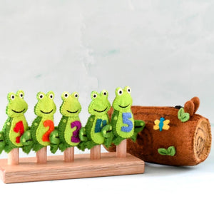 Tara Treasures handmade felt finger puppets 5 little speckled frogs