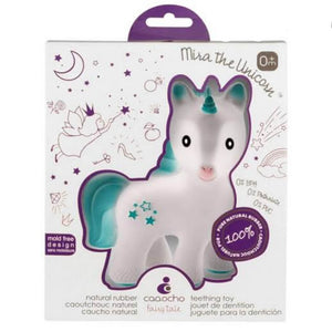 caaoco mira unicorn natural rubber teething toy in packaging