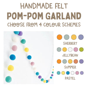 Handmade Felt Garland - 3m Pom-Pom Balls - Nursery Decor