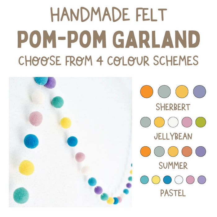 Handmade Felt Garland - 3m Pom-Pom Balls - Nursery Decor