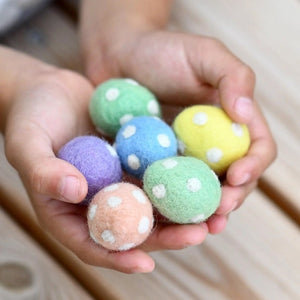 Handmade Organic Felt Toy Eggs - Polka Dots - Set of 6