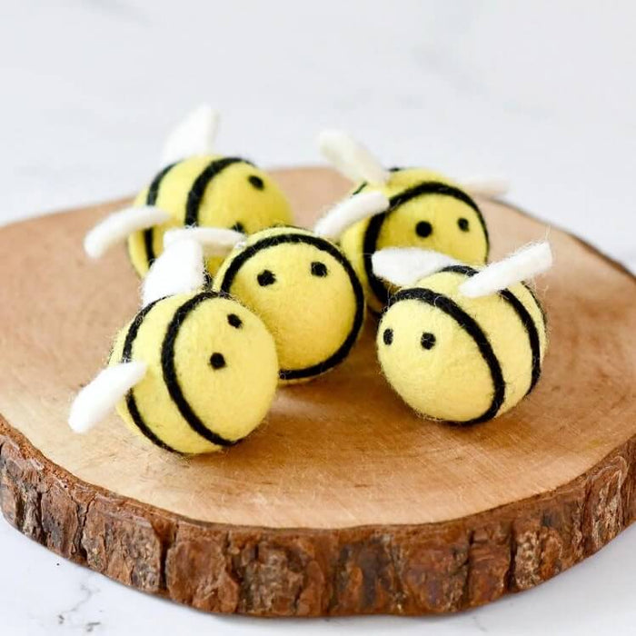 Handmade Organic Felt Bees - Loose Parts Play - Set of 5