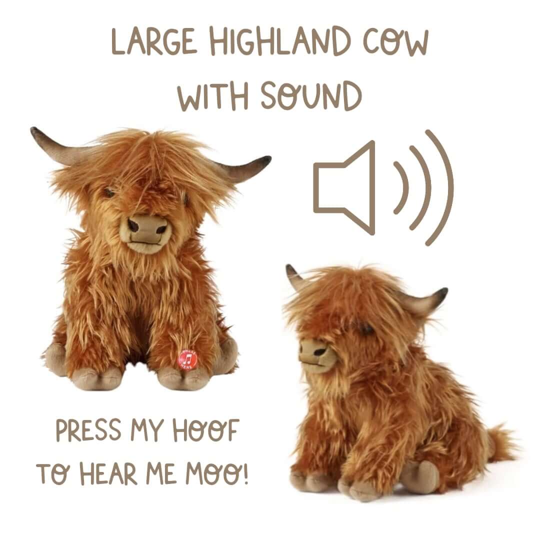 Living Nature Highland Cow Brown Stuffed Animal | Farm Toy with Sound |  Soft Toy Gift for Kids | Naturli Eco-Friendly Plush | 9 Inches
