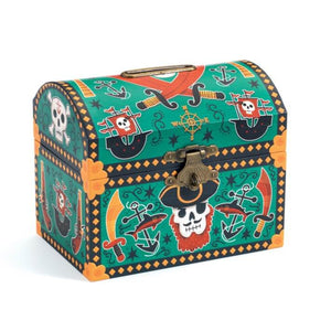 Wooden Pirate Money Box with Lock & Key by Djeco