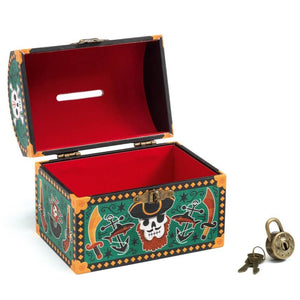 Wooden Pirate Money Box with Lock & Key by Djeco