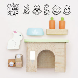 Bunny & Guinea Pig Rabbit Hutch Set - Wooden Animal Figurines