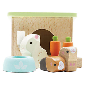 Bunny & Guinea Pig Rabbit Hutch Set - Wooden Animal Figurines
