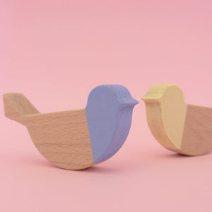Euca wooden bird figurines rainbow pair