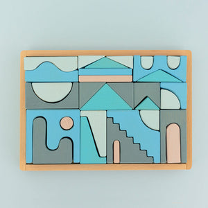 Euca Wooden Block Set - Abstract Ocean Puzzle - Australian made