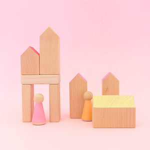 Euca wooden block set small rainbow homes wooden houses