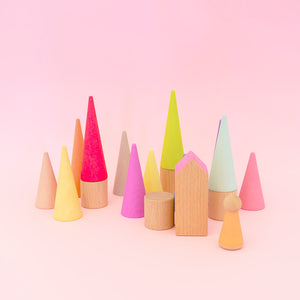 Euca wooden block set rainbow spires
