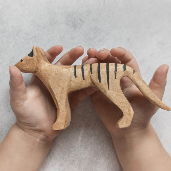 Handmade wooden animal figurine - Thylacine Tasmanian Tiger