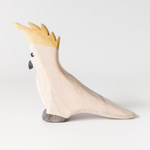 Nom Handcrafted handmade wooden animal figurine sulphur crested cockatoo