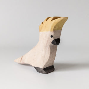 Nom Handcrafted handmade wooden animal figurine sulphur crested cockatoo