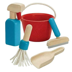 PlanToys sustainable wooden cleaning set pretend play