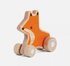 plantoys wooden fox wheelie push car toy